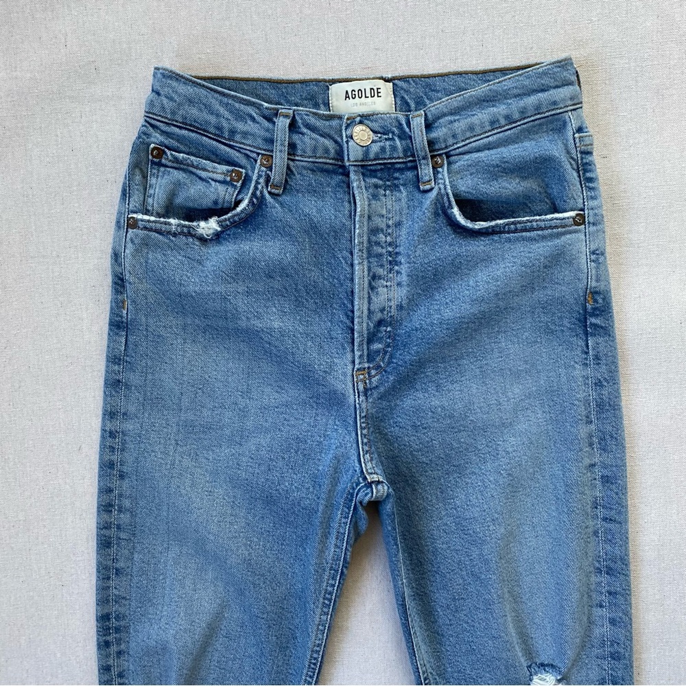 Agolde Riley Distressed Button Fly High Rise Jeans - Picture 3 of 14